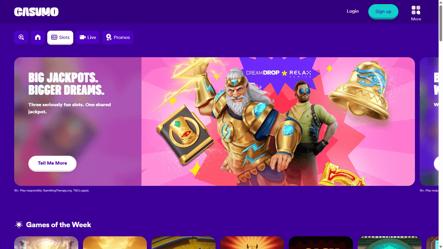 Casumo Casino desktop game lobby