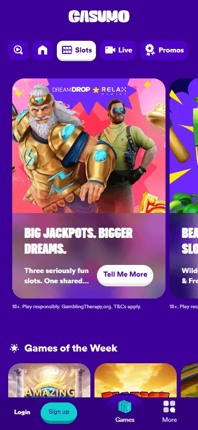 Casumo Casino mobile browser game lobby