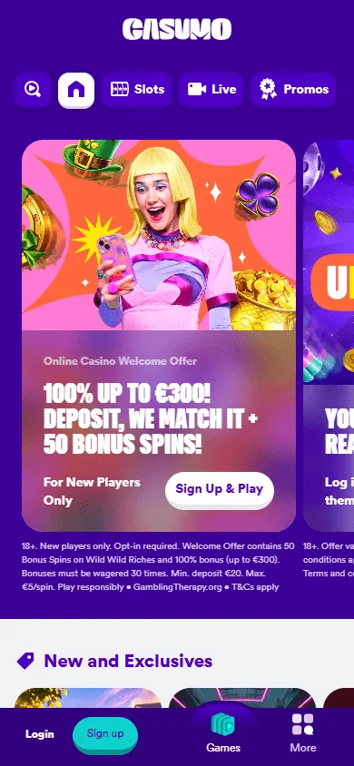 Casumo Casino mobile browser home screen